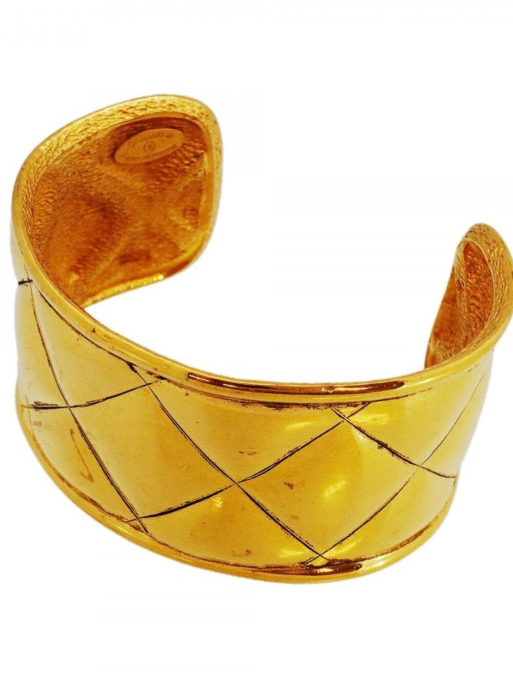Chanel Bangle Vintage CC Logo Quilted Gold Plated Bracelet